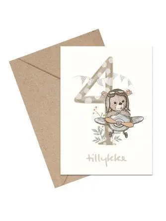 Tillykke talkort - 4 år A6 kort