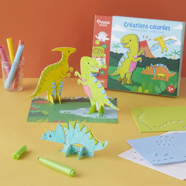 Auzou - Skum klistermærker - Farvelæg dinosaurerne