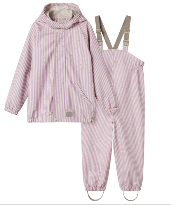 Oddy Sæt - Regntøj - Lyserød Stribet