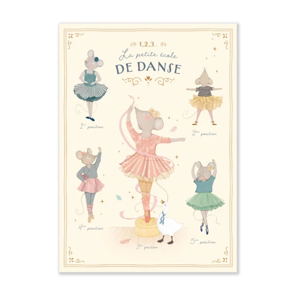 Moulin Roty - Plakat med dansemus 50x70 cm - La Petite Ecole de Danse