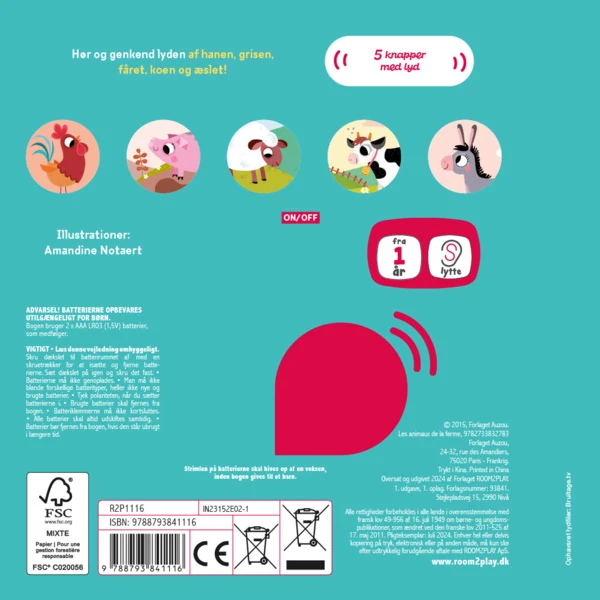 Forlaget ROOM2PLAY - Pegebog med lyd - Dyrene på bondegården